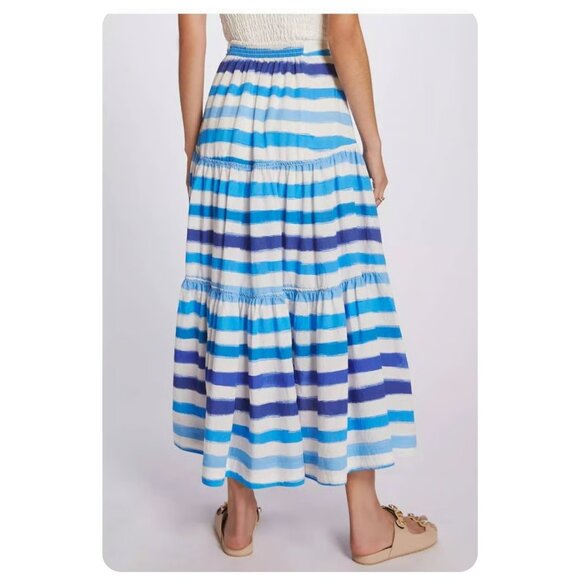 Anthropologie Maeve Blue Striped Midi Skirt sz xs - Picture 3 of 10